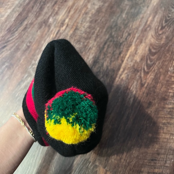 Lithuanian red, green, yellow strip unisex Beanie with Pom-Pom - Picture 3 of 5